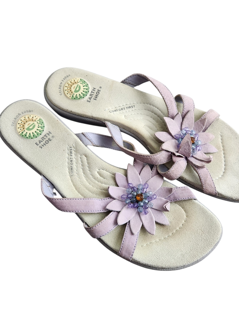 Earth Shoes Gelron 2000 Sandals Leather Beaded Women's 10 Purple Beach Resort